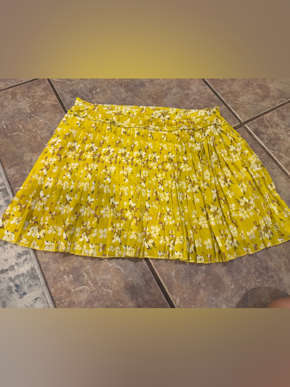 American Eagle Outfitters Yellow Floral Pleated Skater Skirt